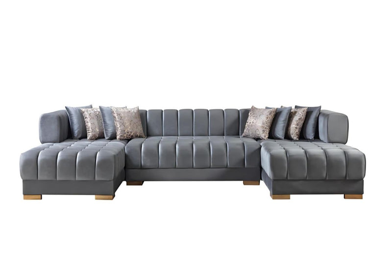 Ariana Double Chaise Velvet U-Sectional with Gold Legs