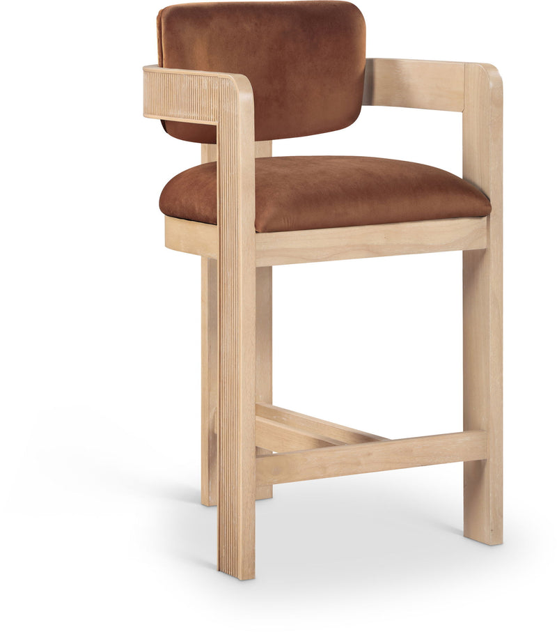 Sacha - Velvet Stool With Natural Base