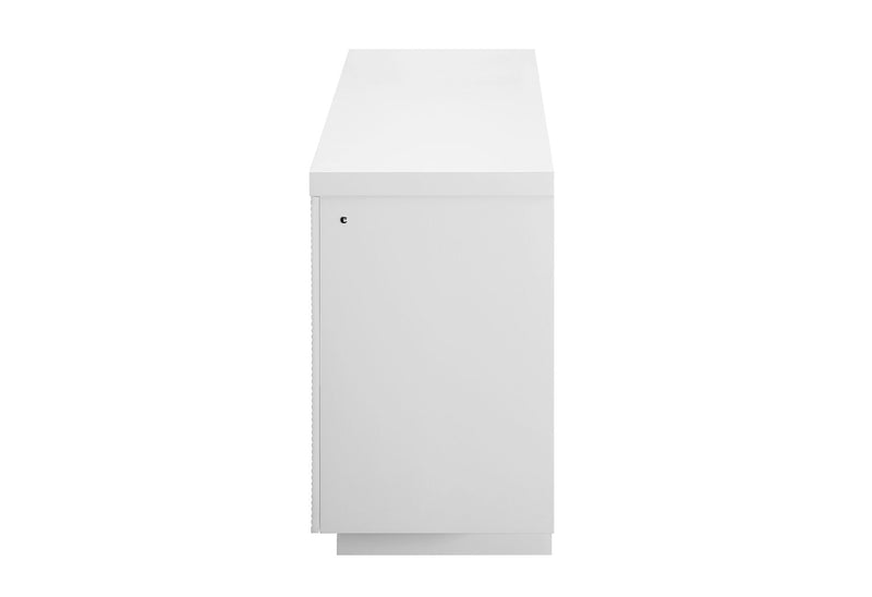 Aileen - 76" Entertainment Unit With LED, Speakers, Crystal Inserts And Pop Up Center Doors - White