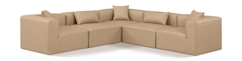 Cube 108" Tan Vegan Leather Upholstered 5pc. Modular Sectional