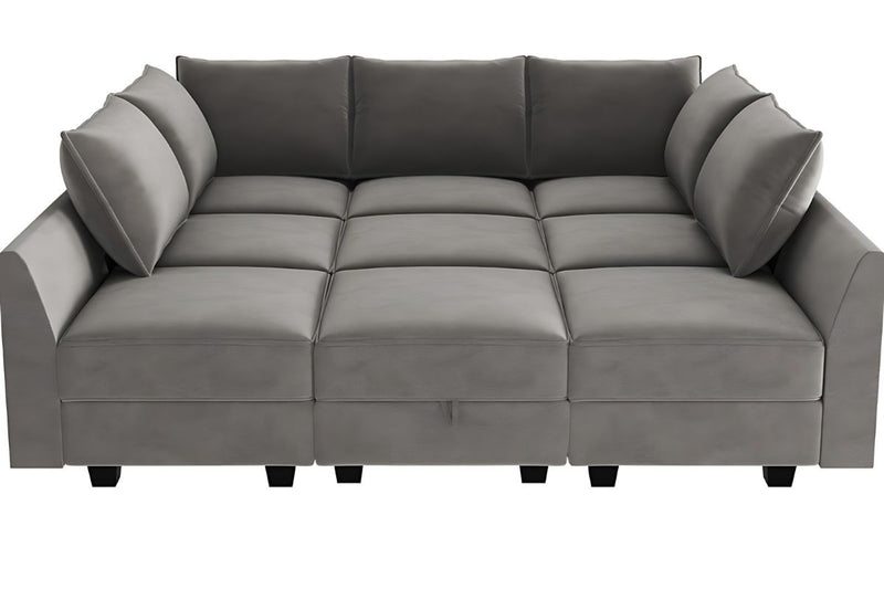 Sereno 9-Piece Velvet Modular Sleeper Sectional With Storage Seat