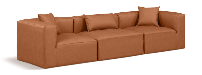 Cube 108" Cognac Vegan Leather Upholstered 3pc. Modular Sofa