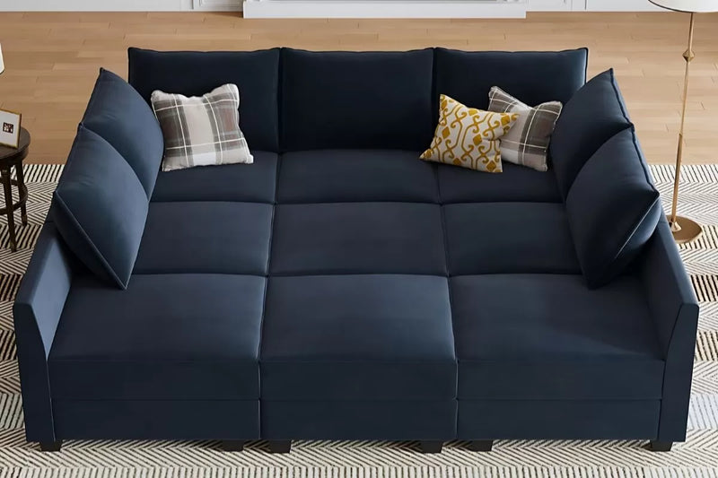 Sereno 9-Piece Velvet Modular Sleeper Sectional With Storage Seat