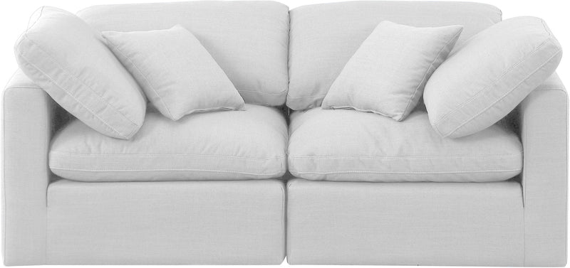 Indulge 70" White Linen Textured Fabric Upholstered 2pc. Modular Loveseat