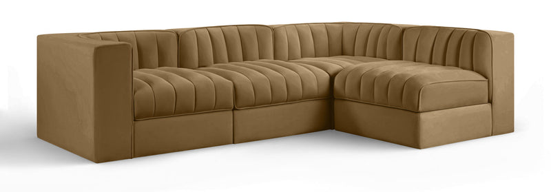Rummi - Velvet Performance Fabric Upholstered 4 Piece Modular Sectional