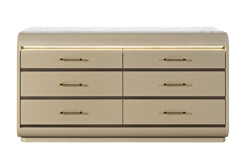Genesis - 5 Piece Full Bedroom Set (Bed, Dresser & Mirror, Nightstand, Chest) - Gold