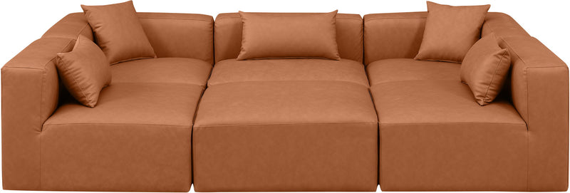 Cube 108" Cognac Vegan Leather Upholstered 6pc. Modular Sectional