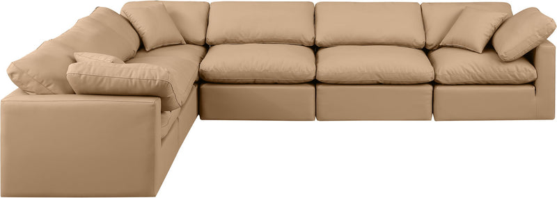 Indulge 140" Tan Vegan Leather Upholstered 6pc. Modular Sectional