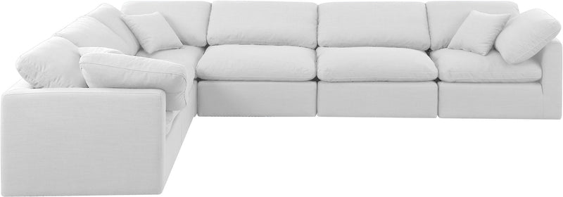Indulge 140" White Linen Textured Fabric Upholstered 6pc. Modular Sectional