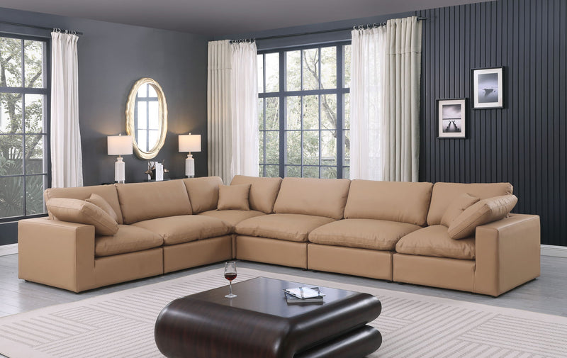 Comfy 158" Tan Vegan Leather Upholstered 6pc. Modular Sectional