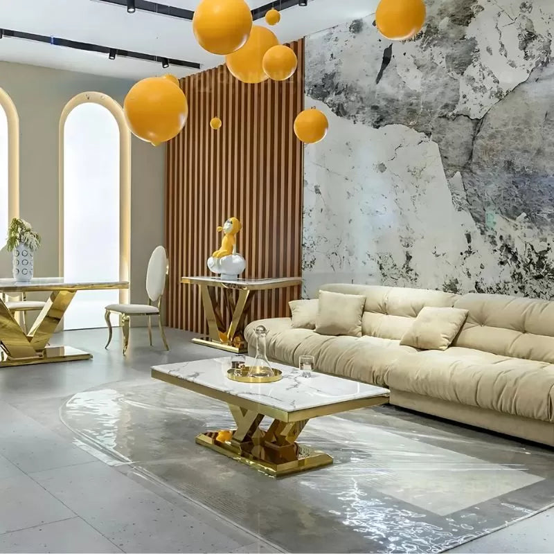 Royale Luxurious Marble Top Coffee Table with Gold Base