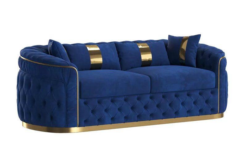 Reign 3-Piece Velvet Living Room Set with Gold PU Accent