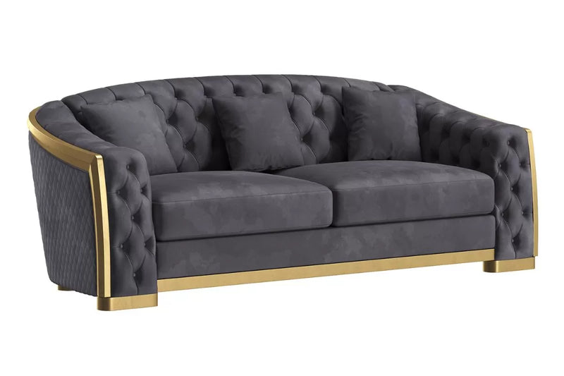 Calista Velvet 3-Piece Living Room Set With Gold Stainless Steel