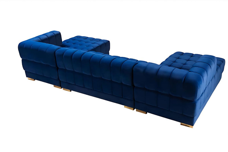 Ariana Double Chaise Velvet U-Sectional with Gold Legs