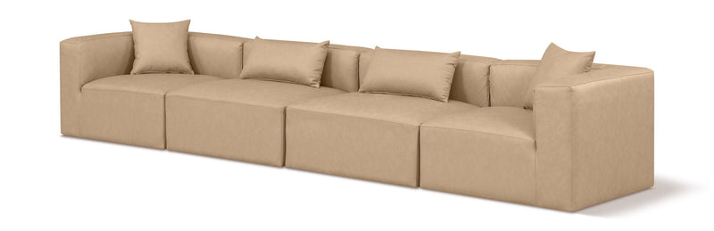 Cube 144" Tan Vegan Leather Upholstered 4pc. Modular Sofa