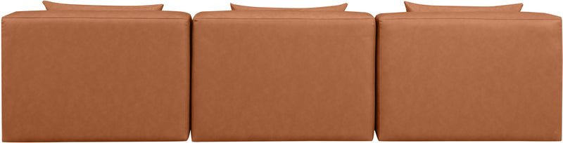 Cube 108" Cognac Vegan Leather Upholstered 3pc. Armless Modular Sofa