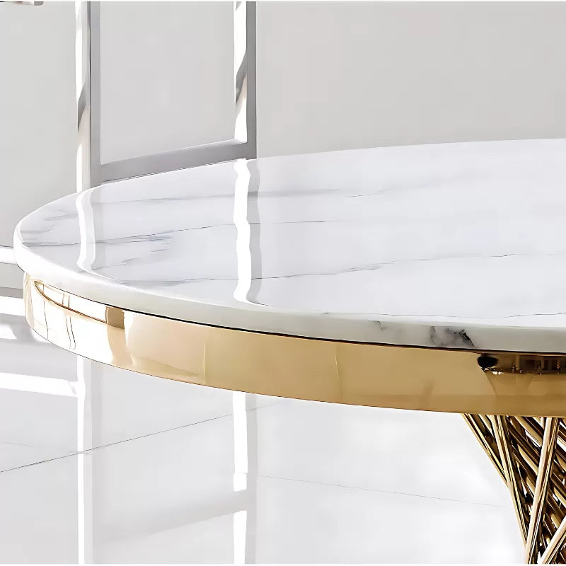 Helix Round Cocktail Table with Marble Top and Gold Spiral Spoked Base