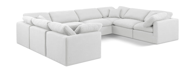 Indulge 140" White Linen Textured Fabric Upholstered 8pc. Modular Sectional