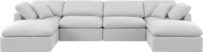 Indulge 140" White Linen Textured Fabric Upholstered 6pc. Modular Sectional