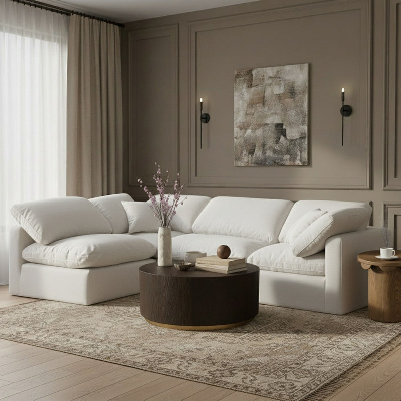 Indulge 105" White Linen Textured Fabric Upholstered 4pc. Modular Sectional