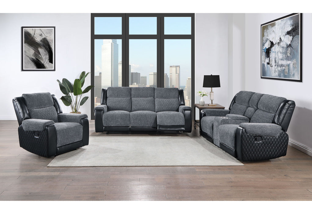 U5914 - 3 Piece Living Room Set (Reclining Sofa / Console Reclining Loveseat / Recliner) - Gray / Black