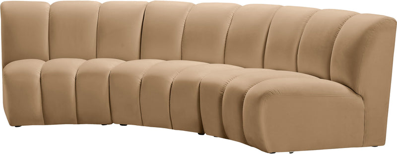Infinity 119" Camel Velvet Upholstered 3pc. Modular Sectional