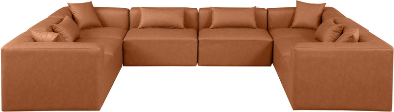 Cube 144" Cognac Vegan Leather Upholstered 8pc. Modular Sectional