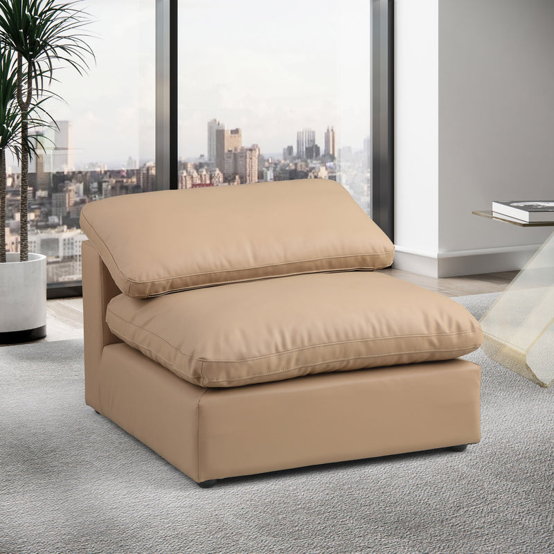 Comfy Tan Vegan Leather Upholstered Modular Armless Chair