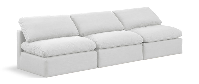 Indulge 105" White Linen Textured Fabric Upholstered 3pc. Armless Modular Sofa