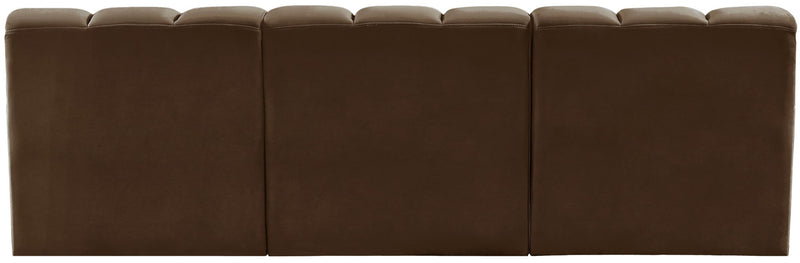 Arc 89.5" Brown Velvet Upholstered 3pc. Modular Sectional