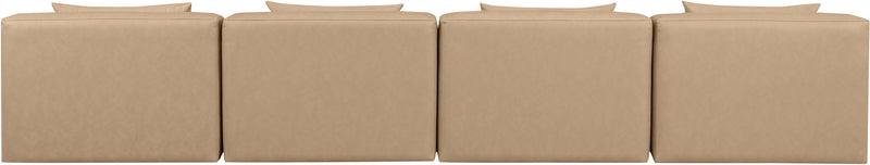 Cube 144" Tan Vegan Leather Upholstered 4pc. Armless Modular Sofa