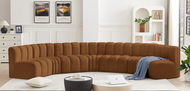 Arc 162" Saddle Velvet Upholstered 7pc. Modular Sectional