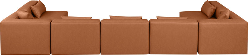 Cube 180" Cognac Vegan Leather Upholstered 7pc. Modular Sectional