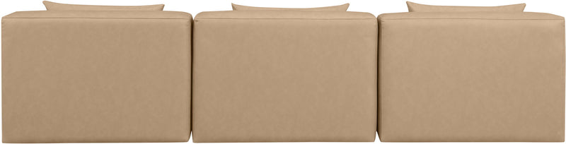 Cube 108" Tan Vegan Leather Upholstered 3pc. Armless Modular Sofa