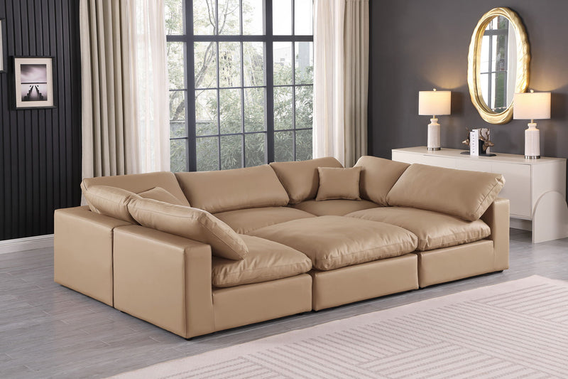 Comfy 119" Tan Vegan Leather Upholstered 6pc. Modular Sectional