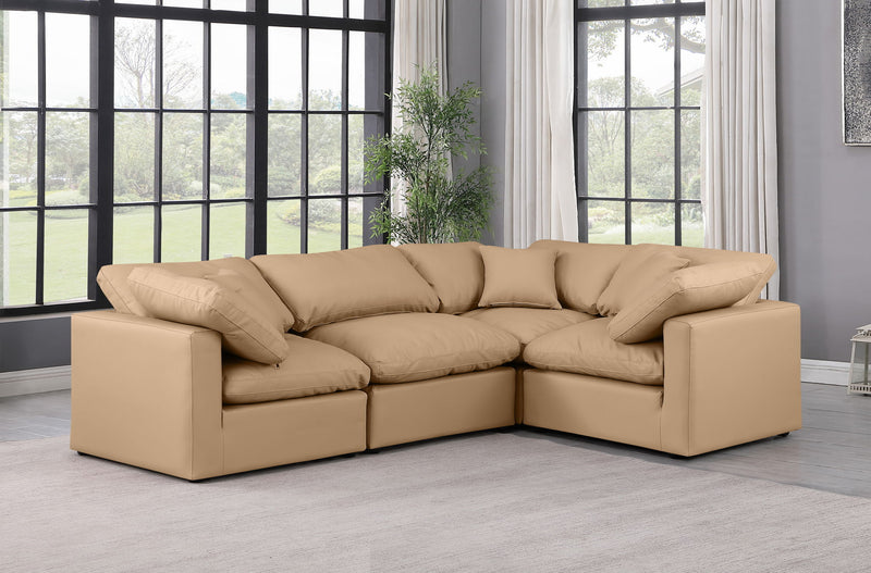 Indulge 105" Tan Vegan Leather Upholstered 4pc. Modular Sectional