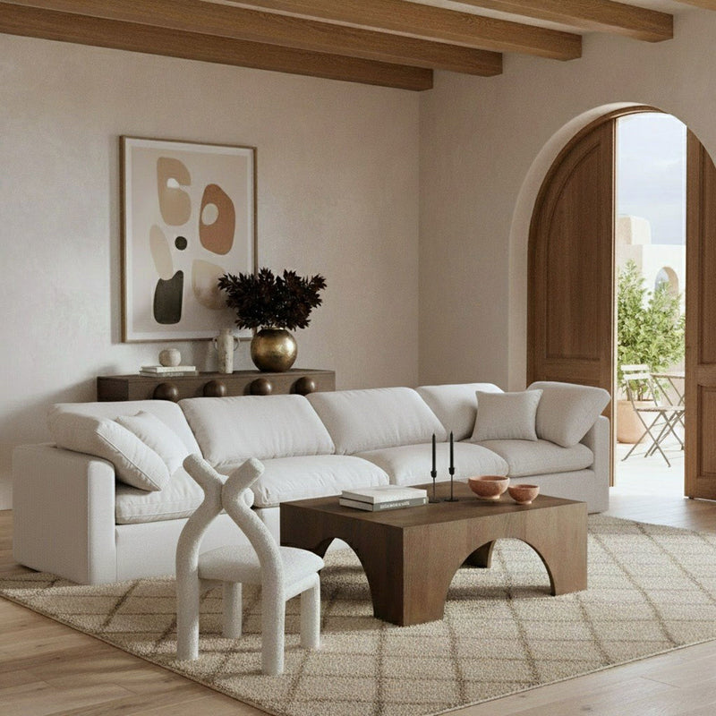Indulge 140" White Linen Textured Fabric Upholstered 4pc. Modular Sofa