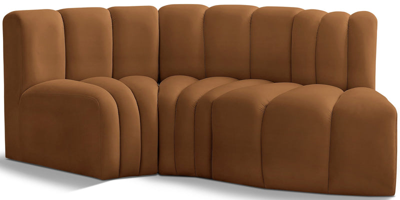 Arc 70" Saddle Velvet Upholstered 3pc. Modular Sectional