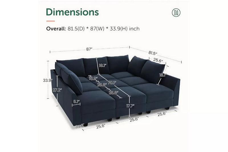Sereno 9-Piece Velvet Modular Sleeper Sectional With Storage Seat