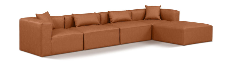 Cube 144" Cognac Vegan Leather Upholstered 5pc. Modular Sectional