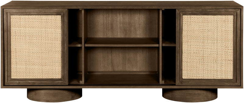 Windsor - Solid Wood And Brown Cane Sideboard / Buffet With Cylindrical Legs - Brown