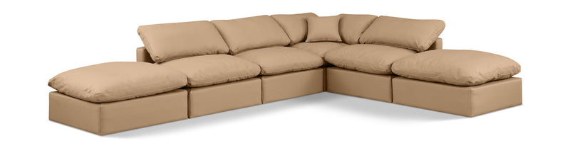Indulge 140" Tan Vegan Leather Upholstered 6pc. Modular Sectional