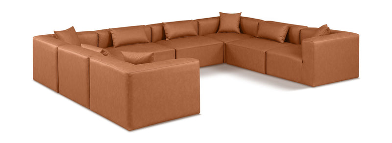 Cube 144" Cognac Vegan Leather Upholstered 8pc. Modular Sectional