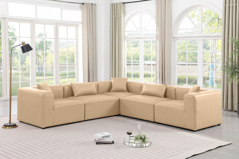 Cube 108" Tan Vegan Leather Upholstered 5pc. Modular Sectional