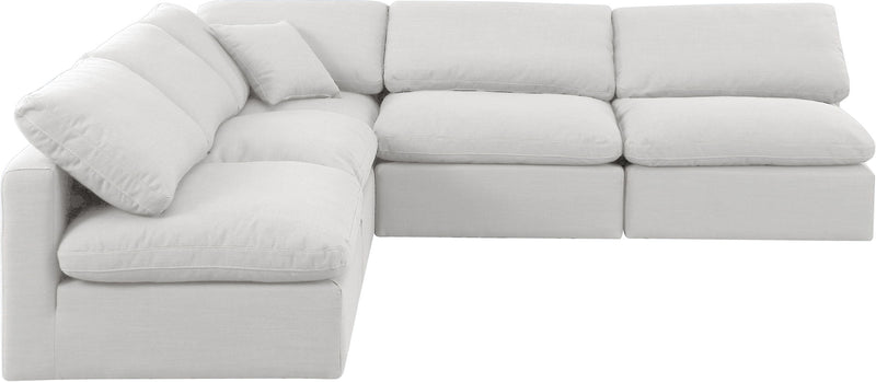 Indulge 105" White Linen Textured Fabric Upholstered 5pc. Modular Sectional