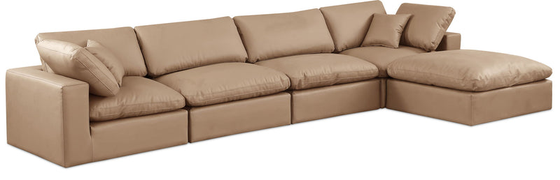 Comfy 158" Tan Vegan Leather Upholstered 5pc. Modular Sectional