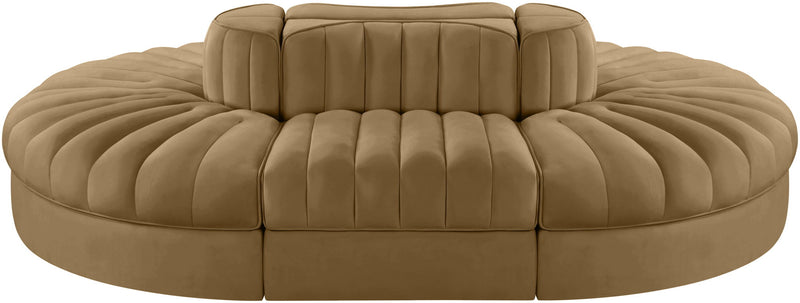 Rummi - Oval Velvet Performance Fabric Upholstered 6 Piece Modular Sectional