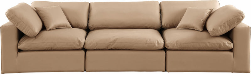 Comfy 119" Tan Vegan Leather Upholstered 3pc. Modular Sofa