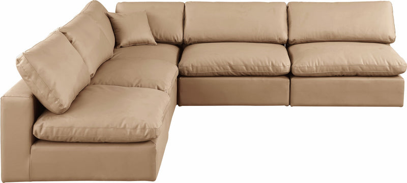 Comfy 118" Tan Vegan Leather Upholstered 5pc. Modular Sectional