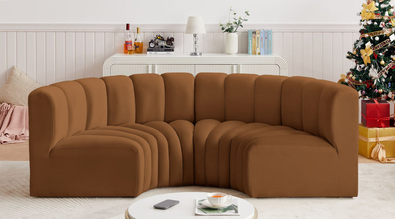 Arc 88" Saddle Velvet Upholstered 4pc. Modular Sectional